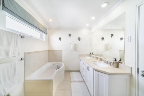 Palm Beach 502 Holiday Rental Barbados Master Bathroom Tub and Vanity