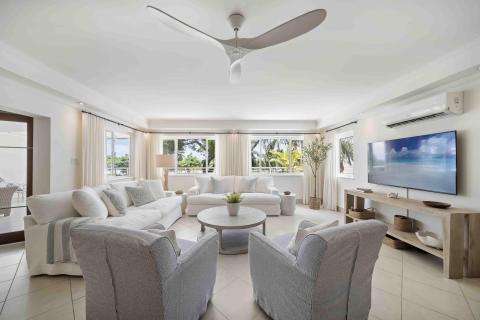 Palm Beach 204 Barbados Beachfront Condo Rental Living Room with TV