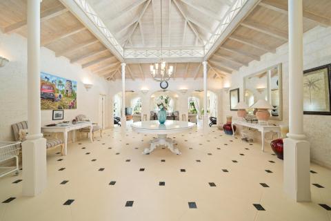 Grand entrance foyer with high ceilings and elegant design at Ixora, Royal Westmoreland, Barbados