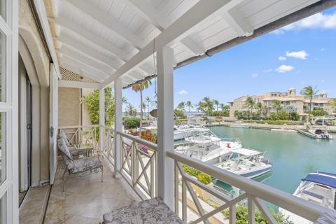 Rental Condo 266 Port St. Charles Barbados Patio with Marina View