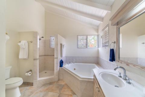 149 Salters Road Barbados Holiday Rental Sandy Lane Barbados Master Bathroom Tub and Shower