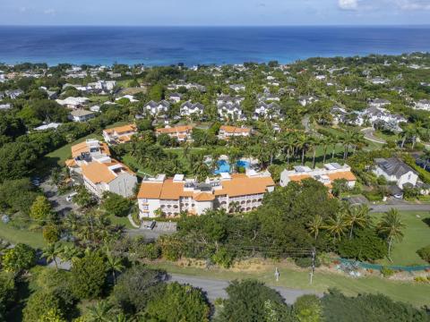 Panoramic view of Sugar Hill Resort, Barbados, highlighting the penthouse’s proximity to the west coast, lush landscaping, and luxurious amenities, offering a perfect setting for a tropical retreat.
