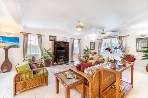 Barbados Beachfront Vacation Rental Villa Seawards TV Room with Couch Seating