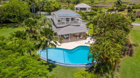Villa Rosa Holiday Rental Villa In Royal Westmoreland Barbados Aerial Shot Of Pool and Home Exterior