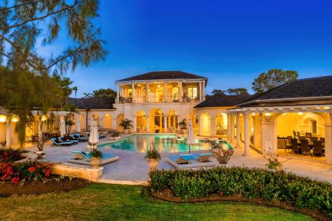 Westfield Villa Barbados Luxury Holiday Rental Dusk Photo of House, Pool and Gardens